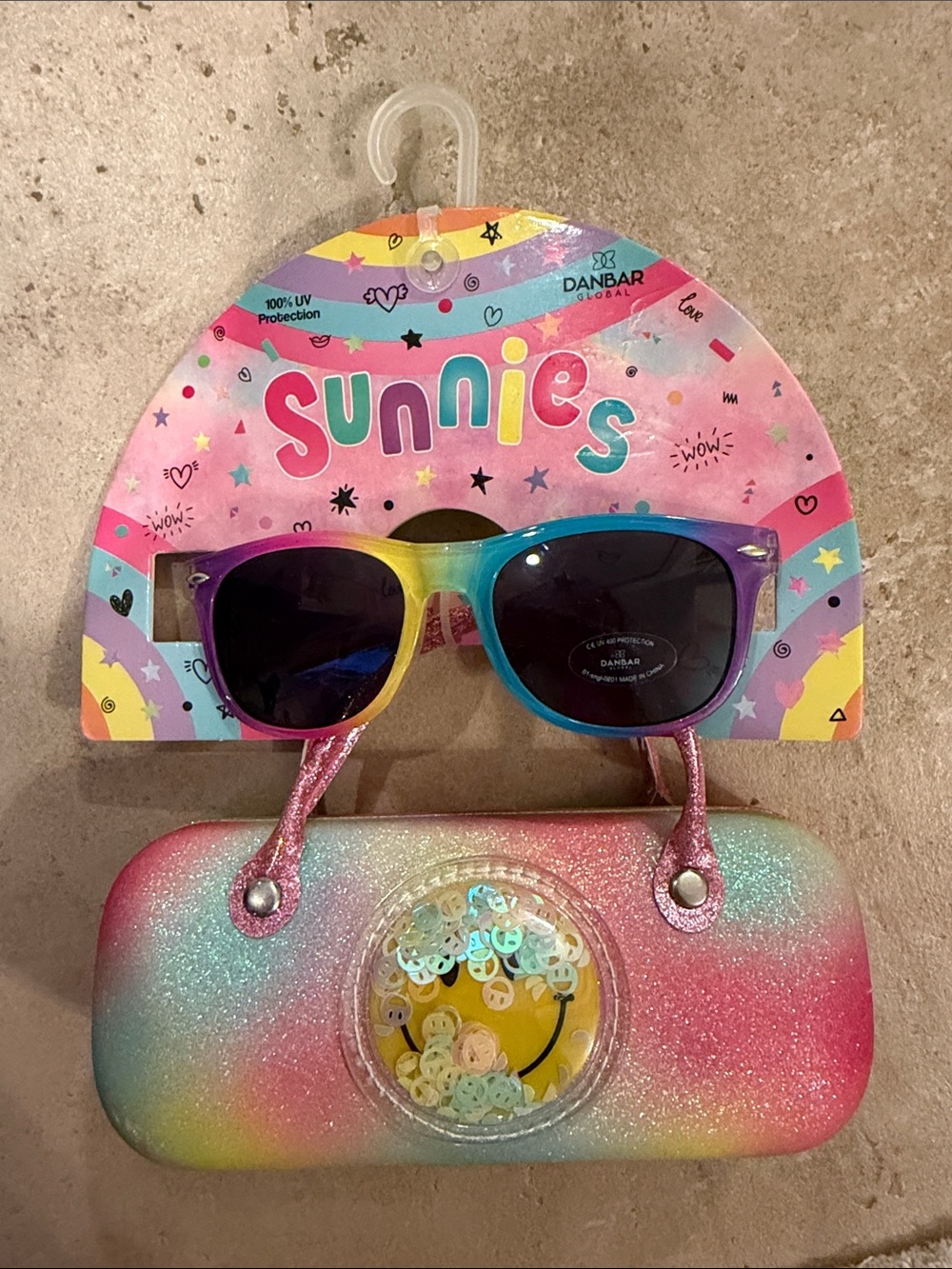 Brand New Sunnies Kids Rainbow Sunglasses with Glitter Case